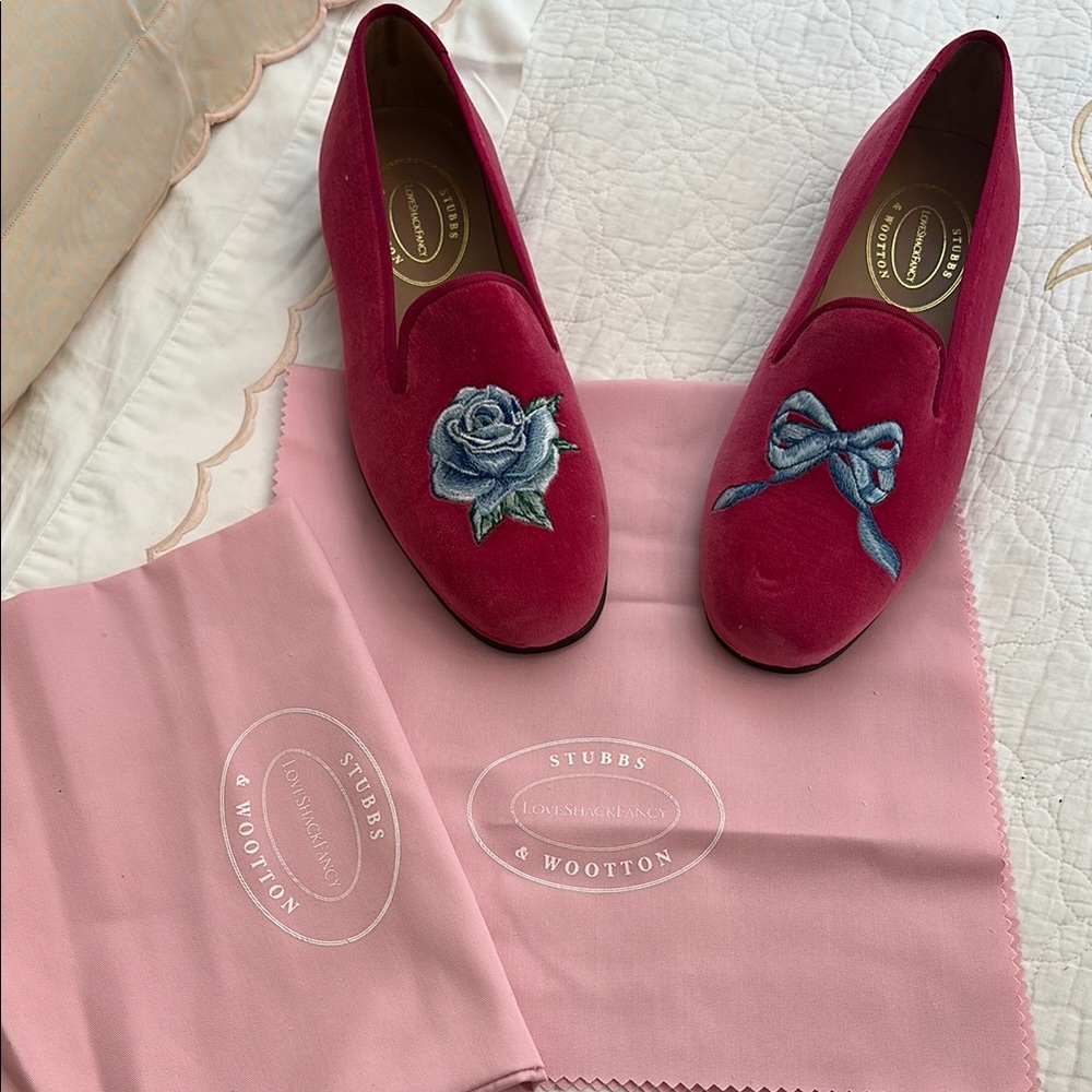 Stubbs & Wootton Pink Velvet Men’s Slippers